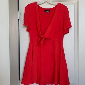 Red front tie mini dress